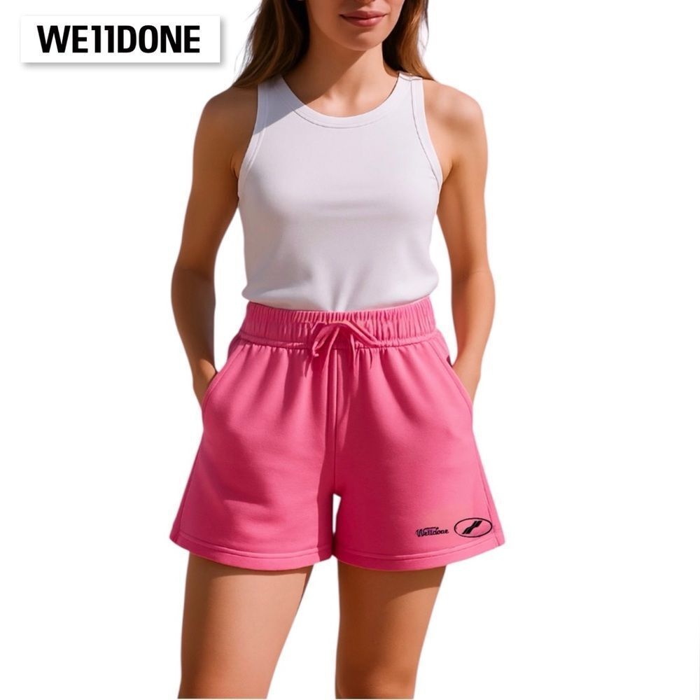 WE11DONE Pink Logo Sweat Shorts Size S Designer Streetwear, Like New High Rise